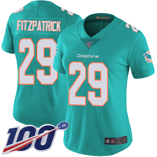 Nike Miami Dolphins #29 Minkah Fitzpatrick Aqua Green Team Color Women Stitched NFL 100th Season Vapor Limited Jersey